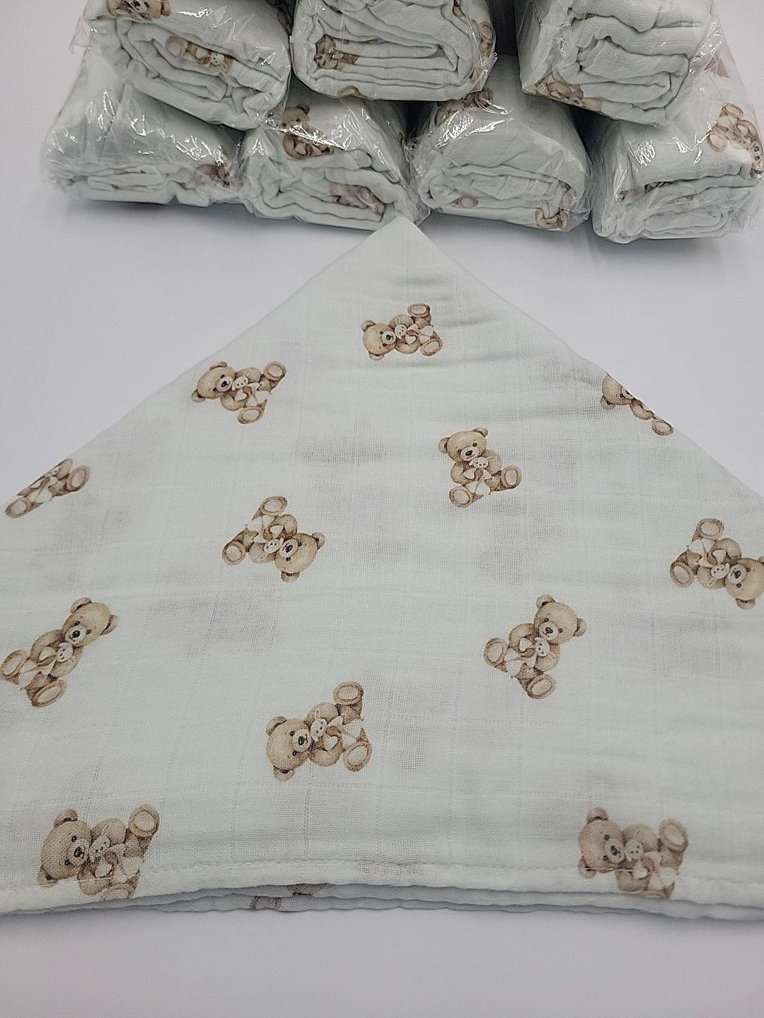 Baby Muslin Swaddle Blanket 47" x 47" Soft Breathable Receiving Blanket for Newborn Boys & Girls, Bear Print - WebLuxes Store
