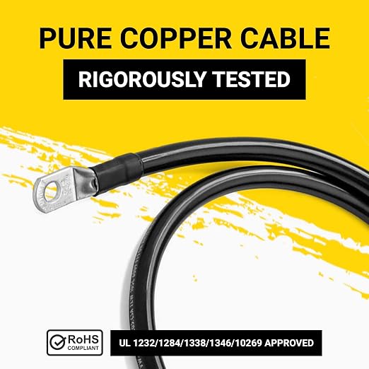 2 Ft 4 AWG Negative Battery Cable with 5/16 Inch M8 Ring Terminals, Heavy Duty Power Cable for Automotive, Marine, RV & Solar Systems - WebLuxes Store