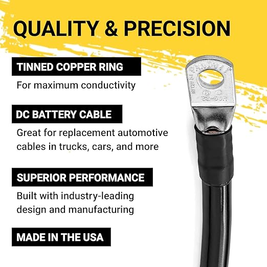 2 Ft 4 AWG Negative Battery Cable with 5/16 Inch M8 Ring Terminals, Heavy Duty Power Cable for Automotive, Marine, RV & Solar Systems - WebLuxes Store