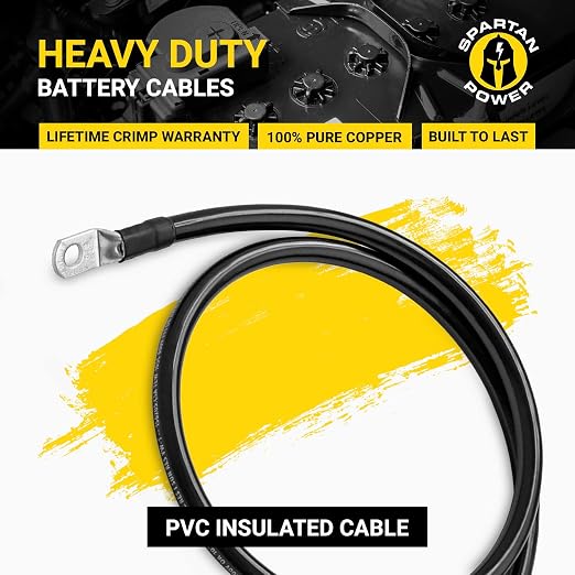 2 Ft 4 AWG Negative Battery Cable with 5/16 Inch M8 Ring Terminals, Heavy Duty Power Cable for Automotive, Marine, RV & Solar Systems - WebLuxes Store