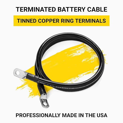 2 Ft 4 AWG Negative Battery Cable with 5/16 Inch M8 Ring Terminals, Heavy Duty Power Cable for Automotive, Marine, RV & Solar Systems - WebLuxes Store