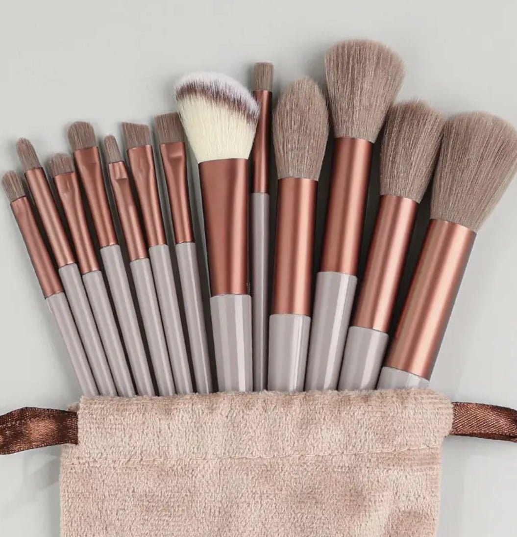 Brown Professional Makeup Brush & Beauty Sponge Set with Powder Puffs and Spa Headband - Web Luxes