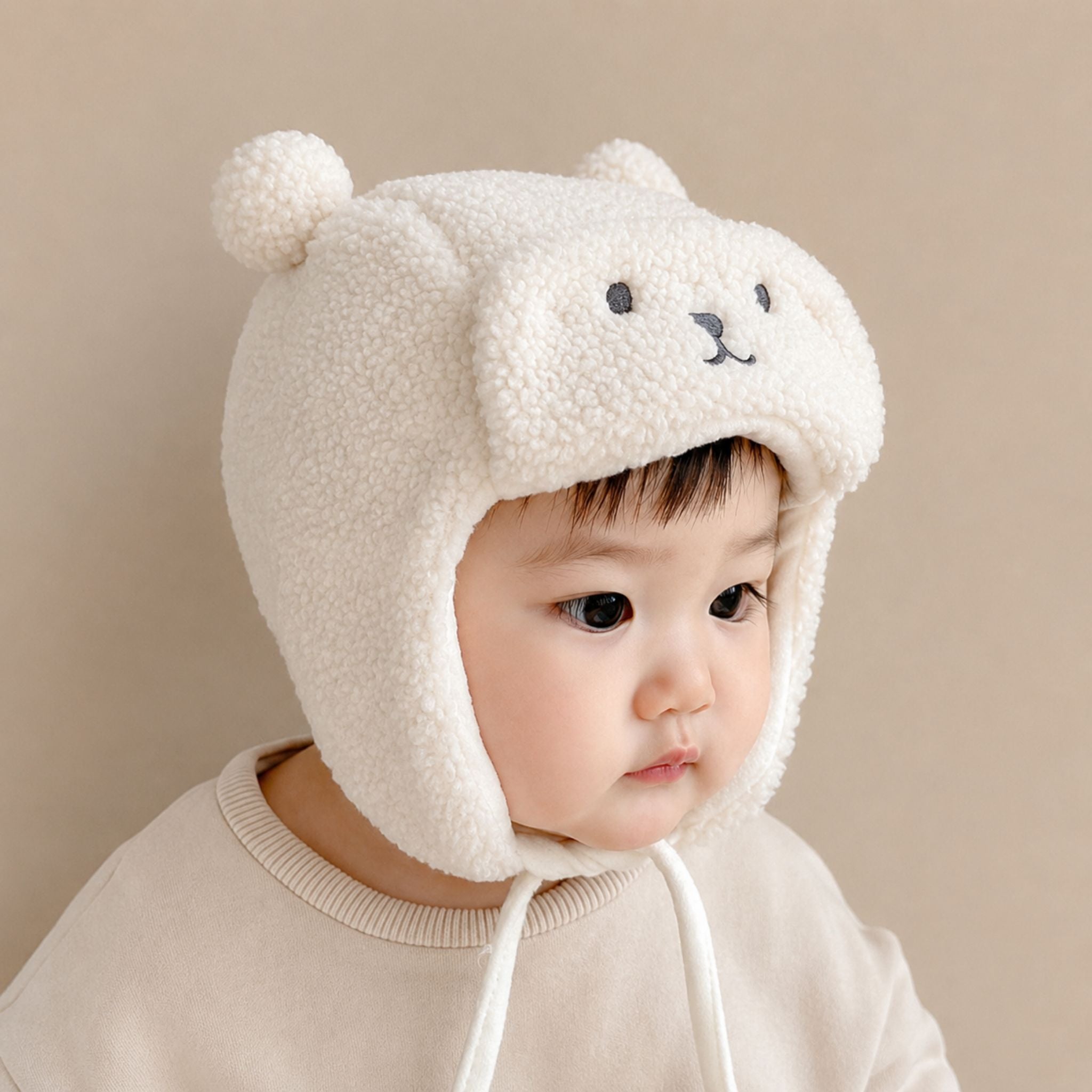 Cute Bear Baby Winter Hat with Earflaps Warm Fleece Toddler Beanie Cap - Web Luxes