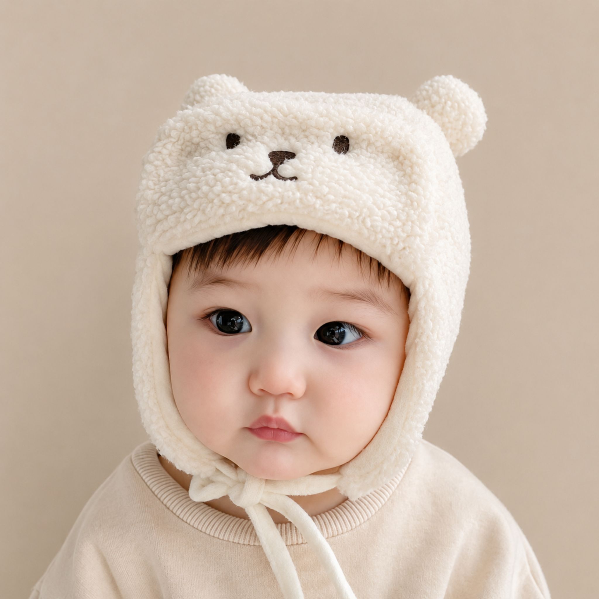 Cute Bear Baby Winter Hat with Earflaps Warm Fleece Toddler Beanie Cap - Web Luxes
