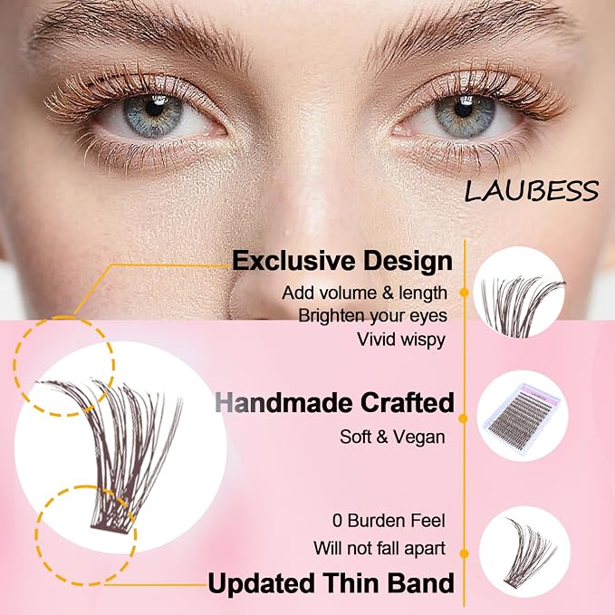 Dark Brown Wispy Lash Clusters – Soft Individual Cluster Eyelash Extensions, Lightweight DIY Lash Extensions for Natural Volume & Everyday Wear - WebLuxes Store