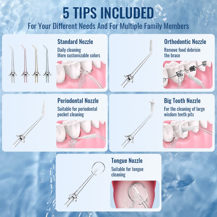 Dental Water Flosser 5 Nozzles 3 Modes USB Rechargeable