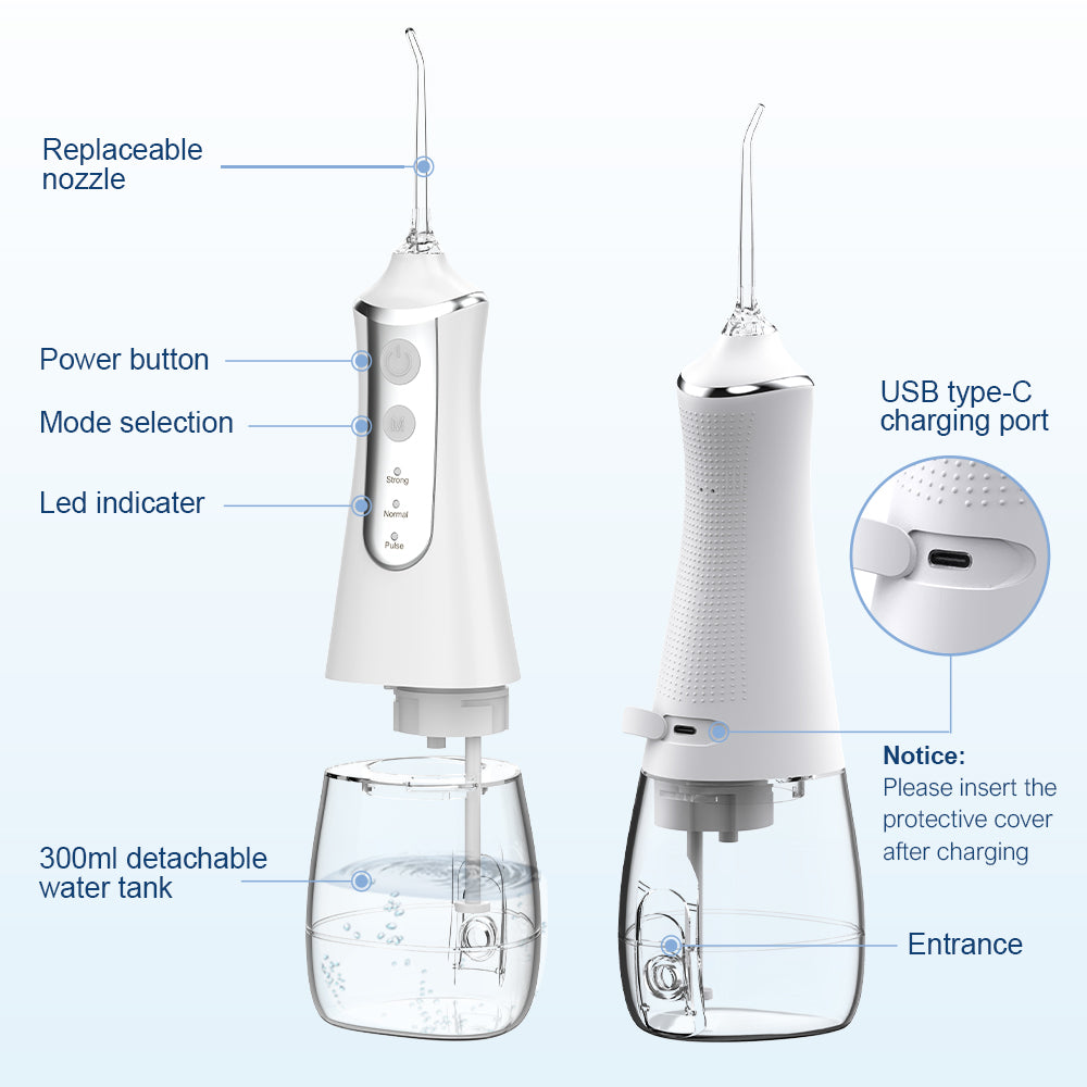 Dental Water Flosser 5 Nozzles 3 Modes USB Rechargeable