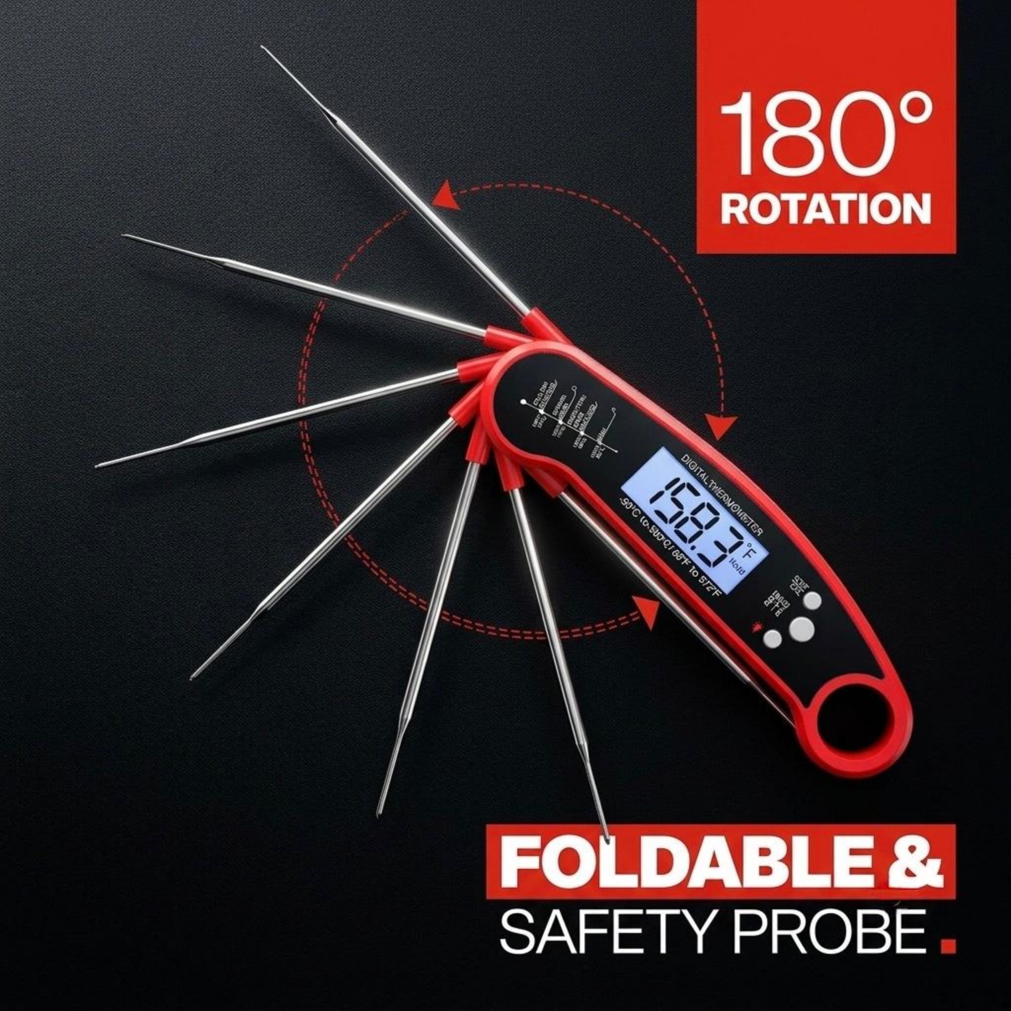 Digital Instant Read Meat Thermometer with Foldable Probe - Fast Food Thermometer for BBQ, Grilling, Air Fryer, Smoker, Cooking & Candy Making
