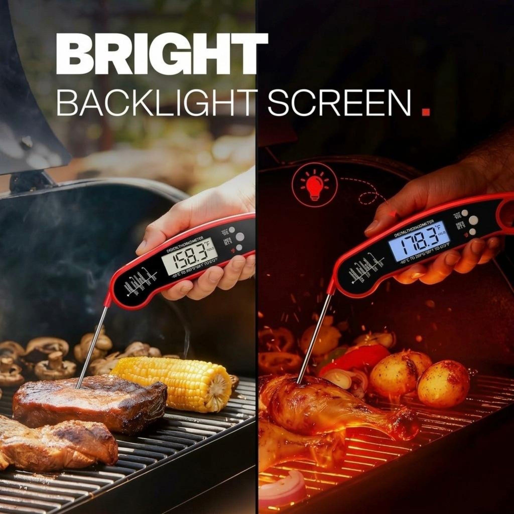 Digital Instant Read Meat Thermometer with Foldable Probe - Fast Food Thermometer for BBQ, Grilling, Air Fryer, Smoker, Cooking & Candy Making