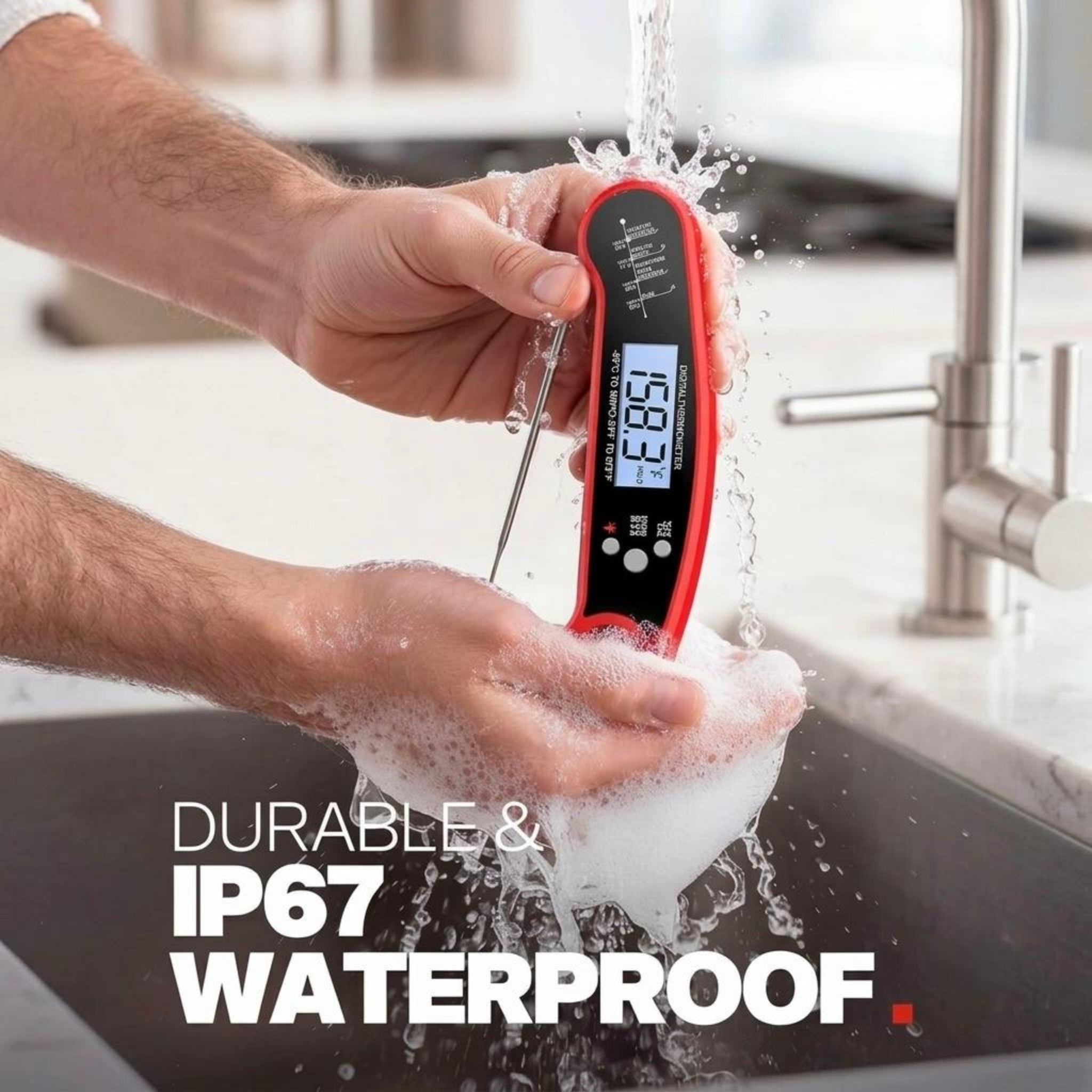 Digital Instant Read Meat Thermometer with Foldable Probe - Fast Food Thermometer for BBQ, Grilling, Air Fryer, Smoker, Cooking & Candy Making