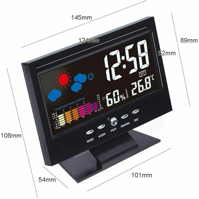 Digital Weather Station Alarm Clock – Color LCD Display with Indoor Temperature, Humidity, Calendar, Weather Forecast & Snooze for Bedroom, Office & Desk - WebLuxes Store