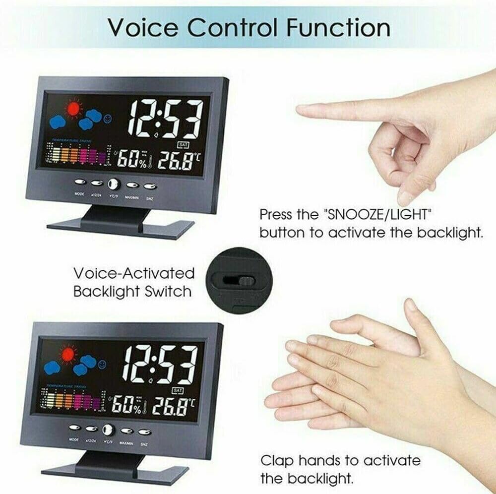 Digital Weather Station Alarm Clock – Color LCD Display with Indoor Temperature, Humidity, Calendar, Weather Forecast & Snooze for Bedroom, Office & Desk - WebLuxes Store