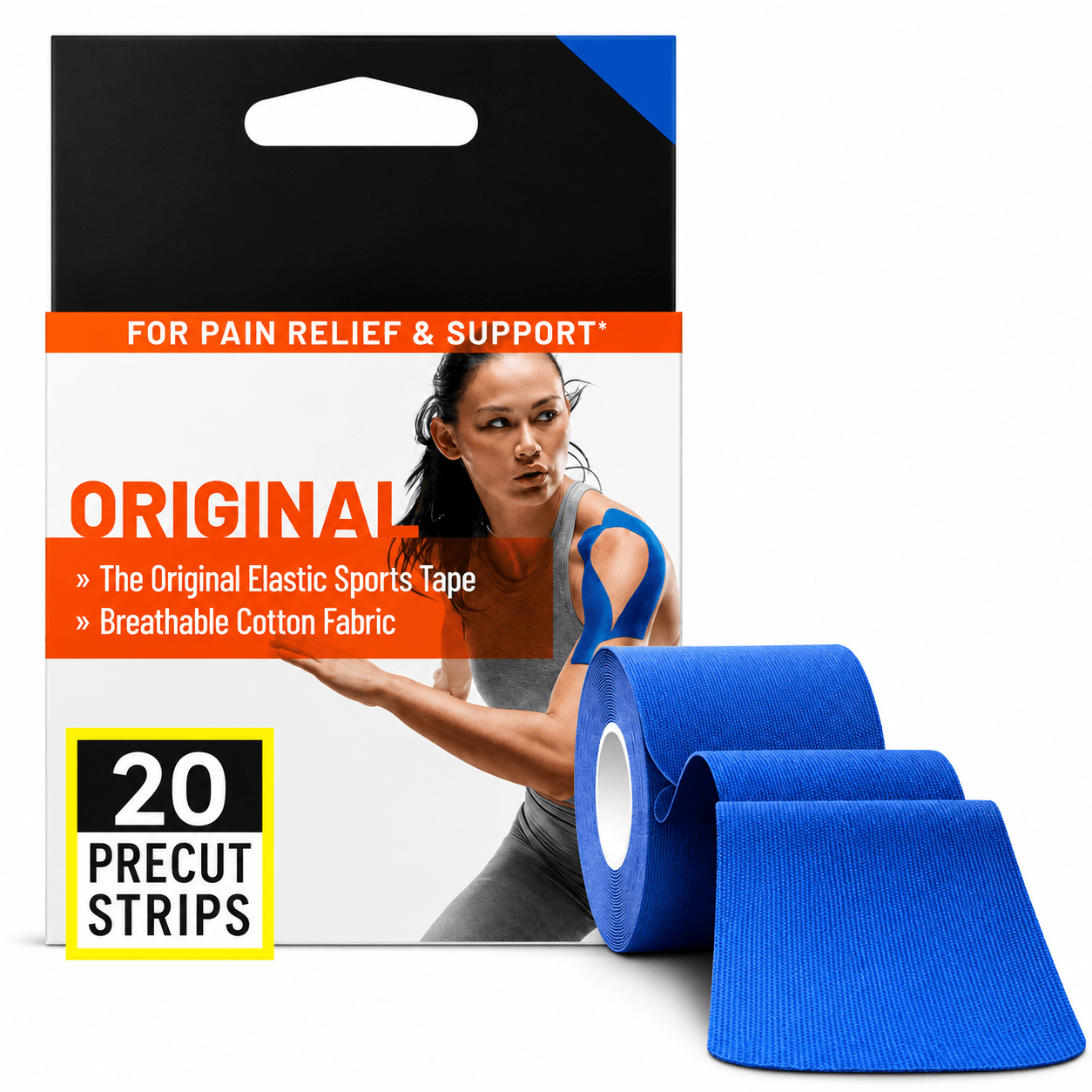 Elastic Kinesiology Athletic Tape – Precut Cotton Sports Support Tape for Muscle & Joint Stability, Flexible Training Tape, 20 Precut Strips (Blue) - WebLuxes Store