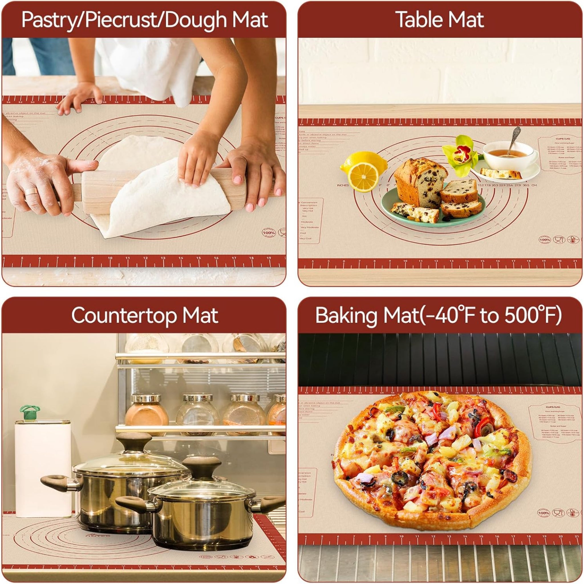 Extra Large Silicone Baking Mat with Measurements - Non-Stick Pastry Rolling Mat for Dough, Pizza, Bread & Baking