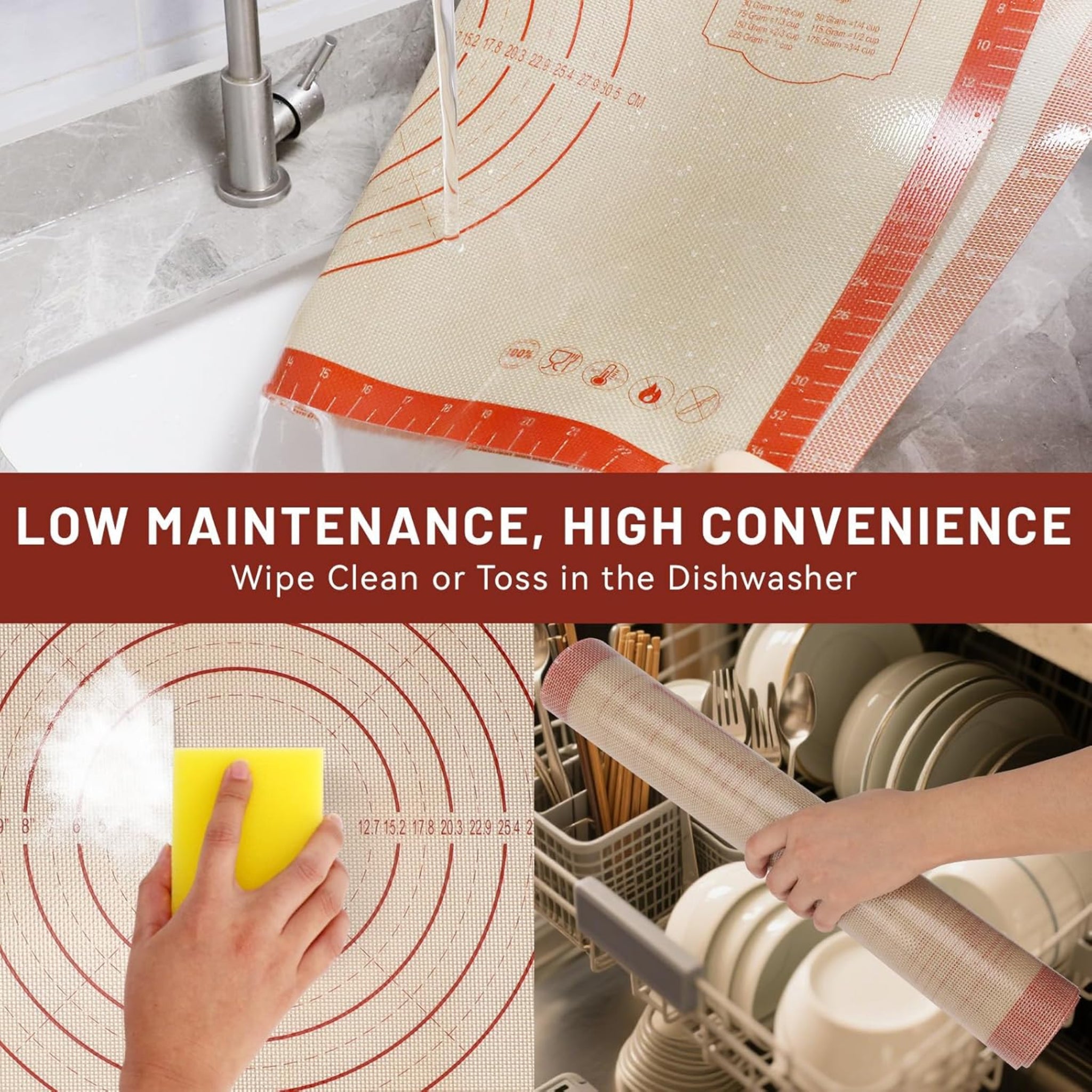 Extra Large Silicone Baking Mat with Measurements - Non-Stick Pastry Rolling Mat for Dough, Pizza, Bread & Baking