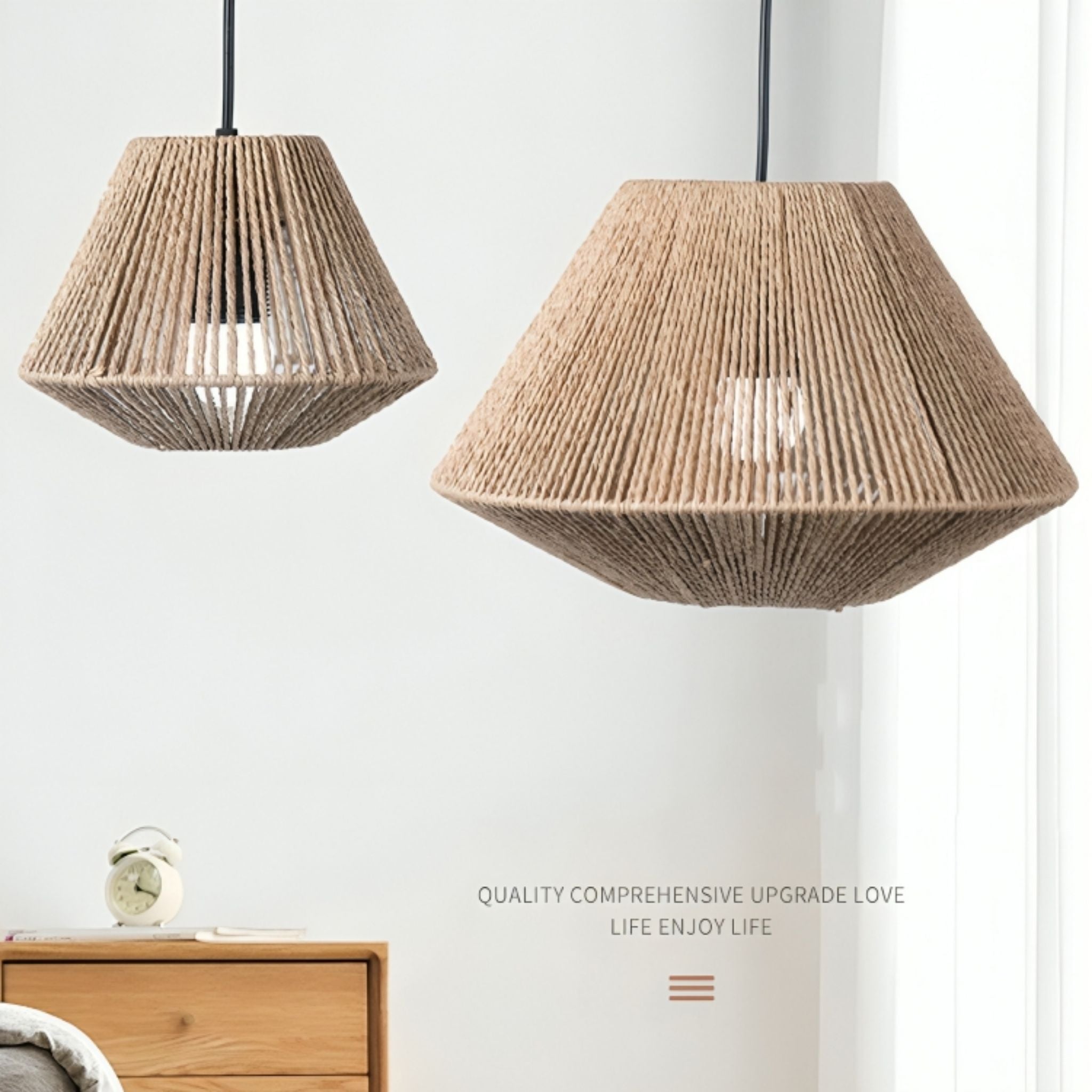 Handwoven Rattan Pendant Lamp Shade Decorative Wicker Light Cover - Web Luxes