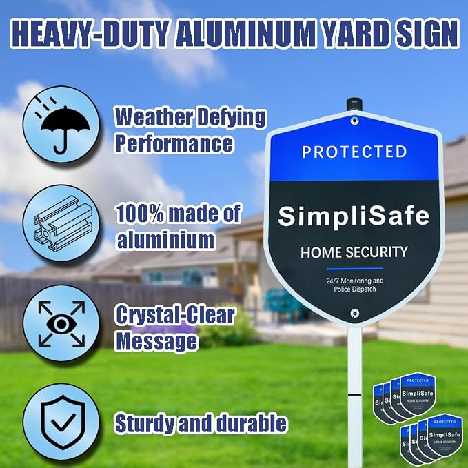 Heavy Duty Aluminum Home Security Yard Sign with Metal Stake & 8 Window Decals, Weatherproof Outdoor - WebLuxes Store