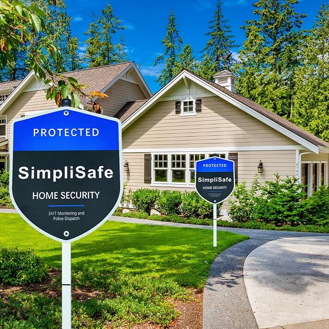 Heavy Duty Aluminum Home Security Yard Sign with Metal Stake & 8 Window Decals, Weatherproof Outdoor - WebLuxes Store