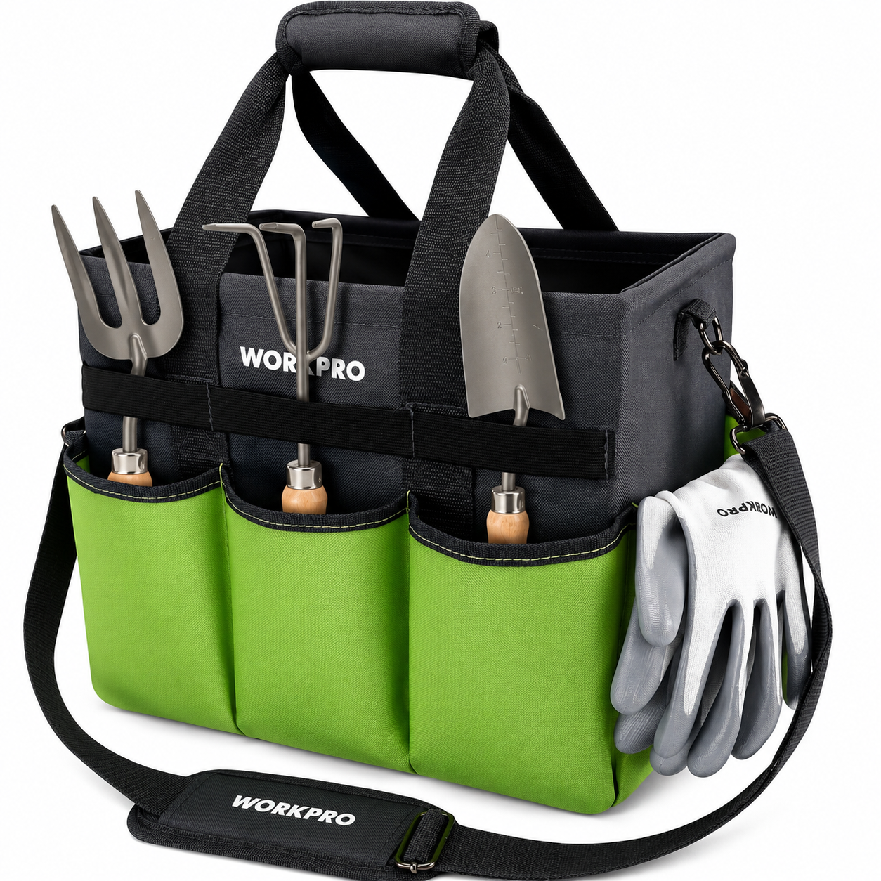 Heavy Duty Garden Tool Organizer Bag with 10 Pockets - Stand-Up Gardening Tote with Adjustable Shoulder Strap (Tools Not Included)