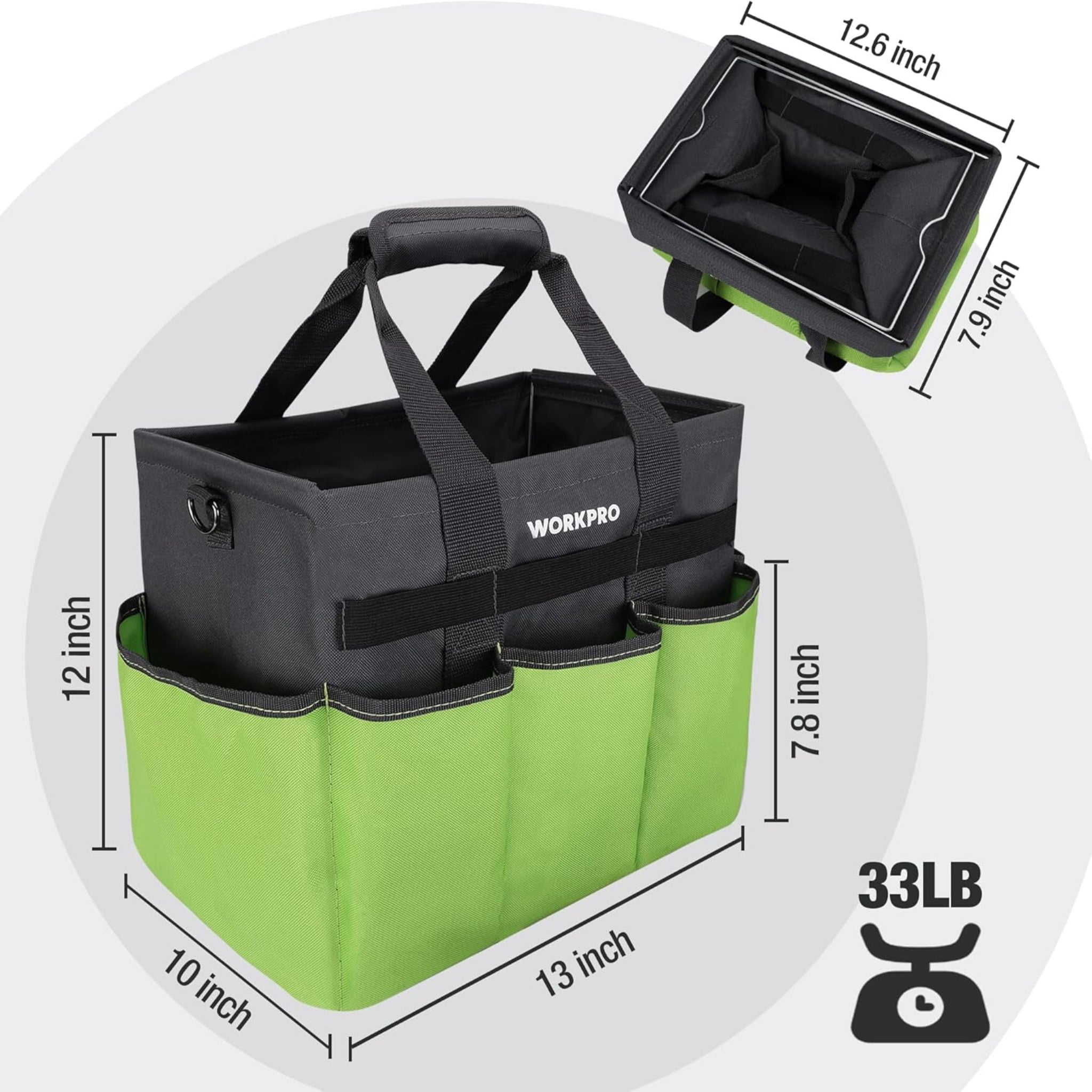 Heavy Duty Garden Tool Organizer Bag with 10 Pockets - Stand-Up Gardening Tote with Adjustable Shoulder Strap (Tools Not Included)