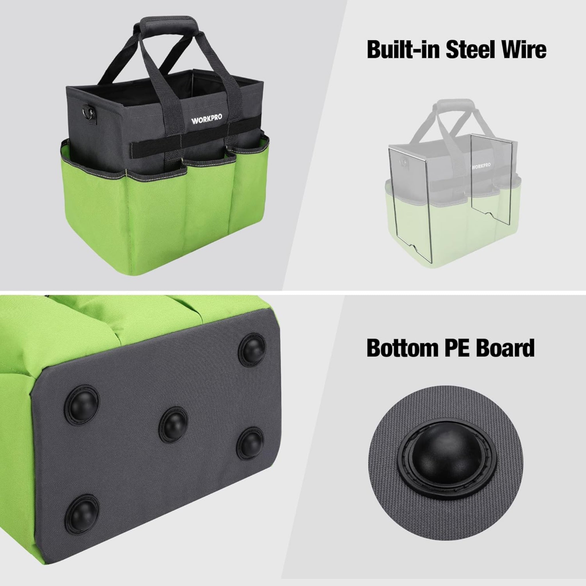 Heavy Duty Garden Tool Organizer Bag with 10 Pockets - Stand-Up Gardening Tote with Adjustable Shoulder Strap (Tools Not Included)