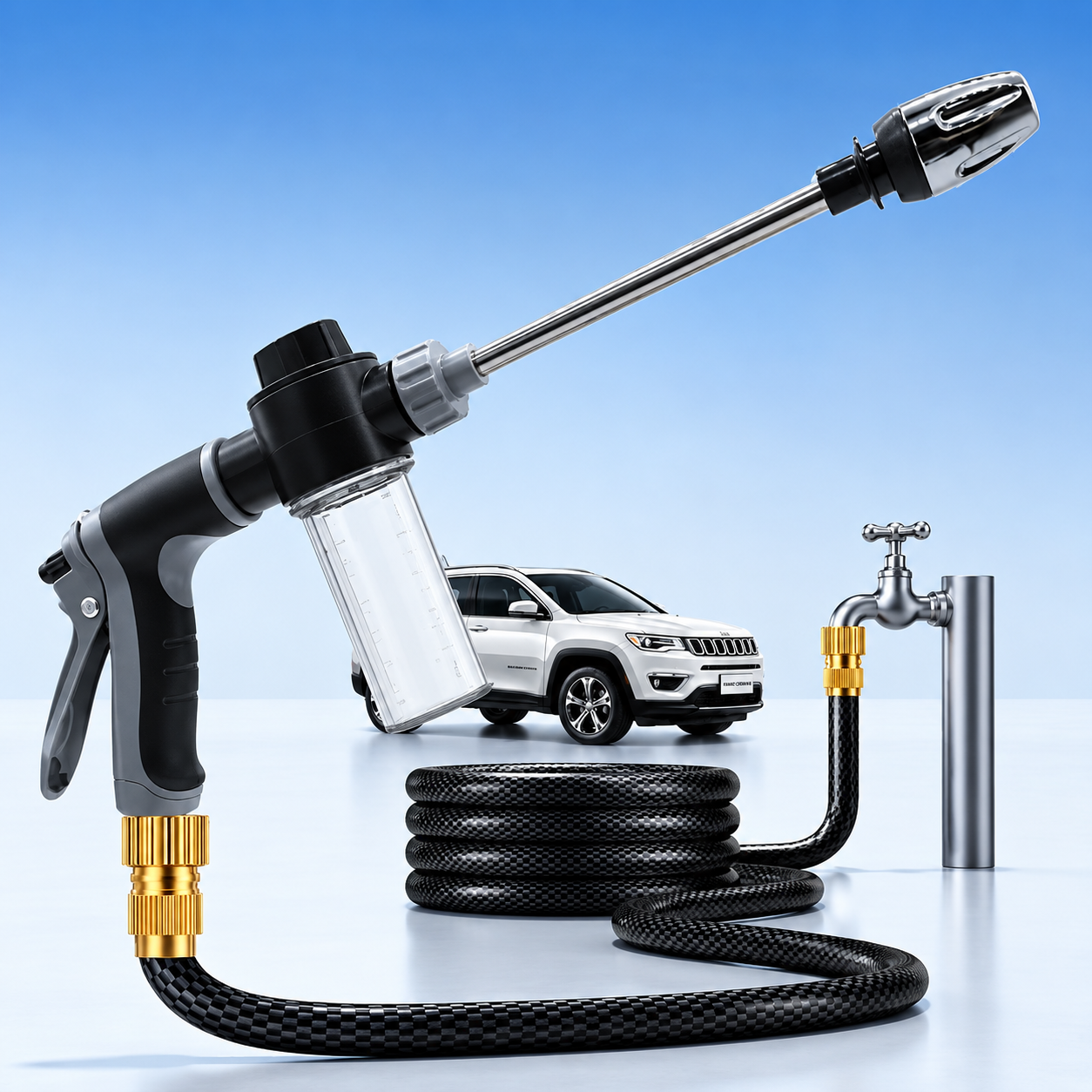 High-Pressure Car Wash Water Gun with Foam Sprayer – Adjustable Garden Hose Nozzle for Car Washing, RV Cleaning, Patio, Driveway & Garden Watering