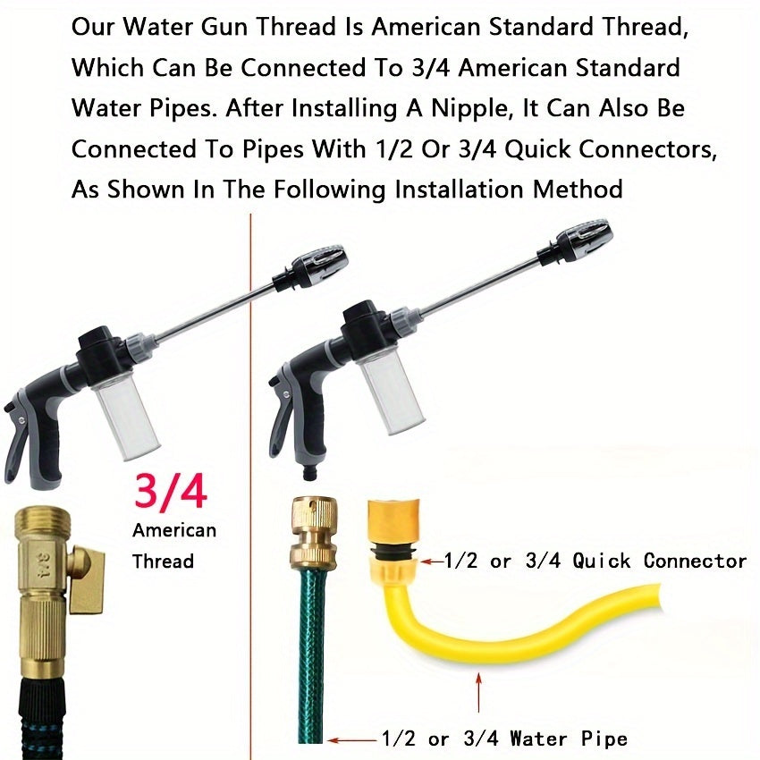 High-Pressure Car Wash Water Gun with Foam Sprayer – Adjustable Garden Hose Nozzle for Car Washing, RV Cleaning, Patio, Driveway & Garden Watering