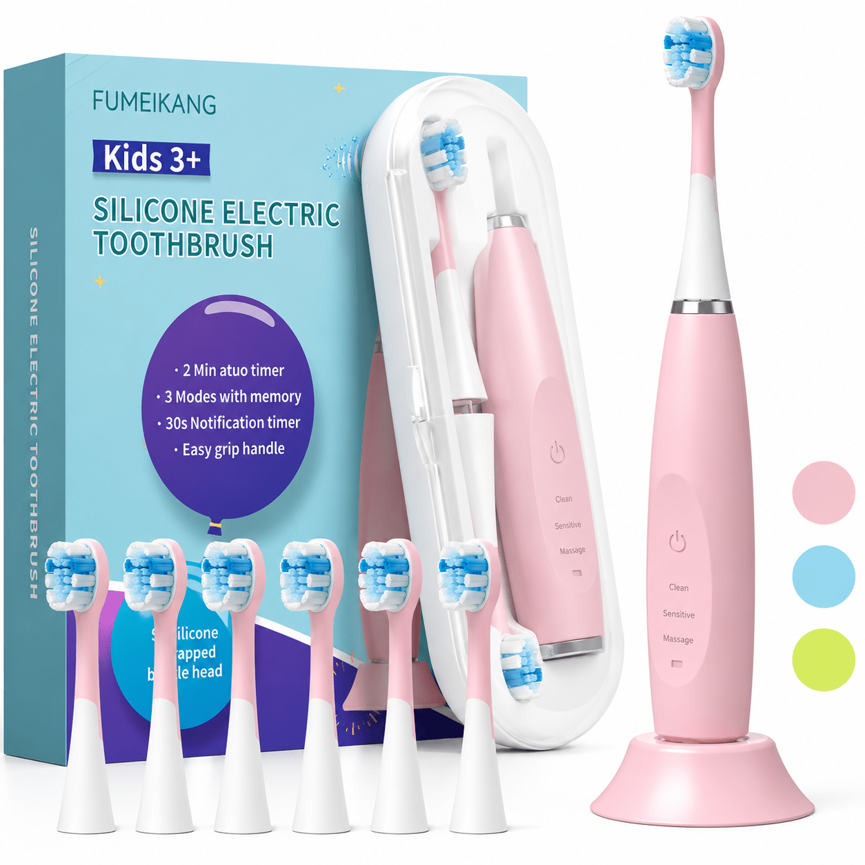 Rechargeable Toothbrush for Kids with 6 Brush Heads – Children's Sonic Toothbrush, 3 Modes & Smart Timer (Pink) - WebLuxes Store