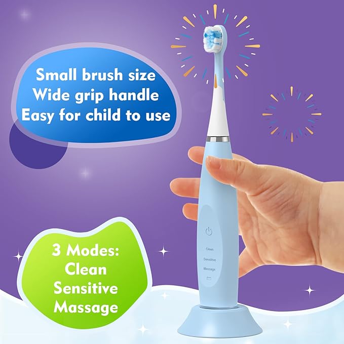 Rechargeable Toothbrush for Kids with 6 Brush Heads – Children's Sonic Toothbrush, 3 Modes & Smart Timer (Pink) - WebLuxes Store