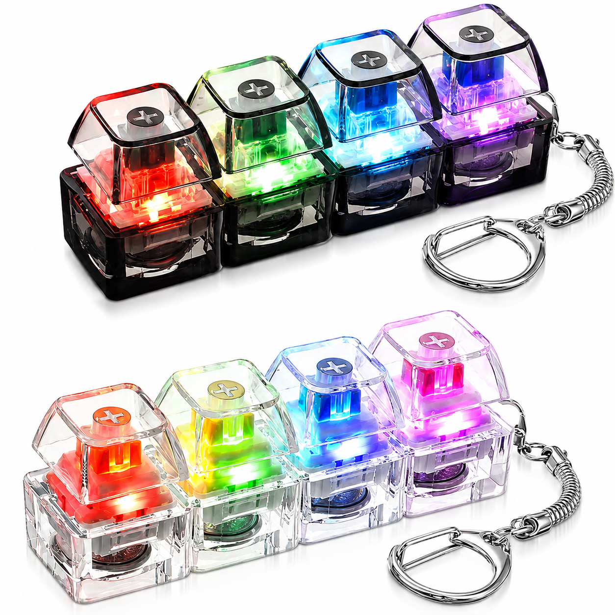 LED Light Up Clickable Keyboard Keychain, Mechanical Key Switch Stress Relief Fidget Toy with Click Button for Office & Everyday Carry - WebLuxes Store