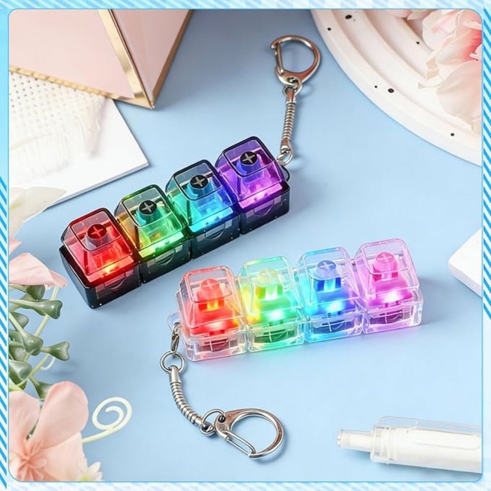 LED Light Up Clickable Keyboard Keychain, Mechanical Key Switch Stress Relief Fidget Toy with Click Button for Office & Everyday Carry - WebLuxes Store
