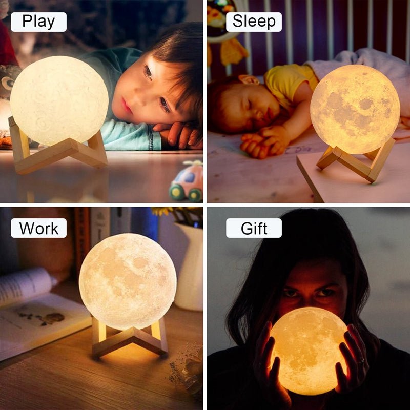 LED Moon Lamp Night Light with Stand, Battery Powered Starry Moon Light for Bedroom, Nursery, Home Decor & Kids Gift - WebLuxes Store