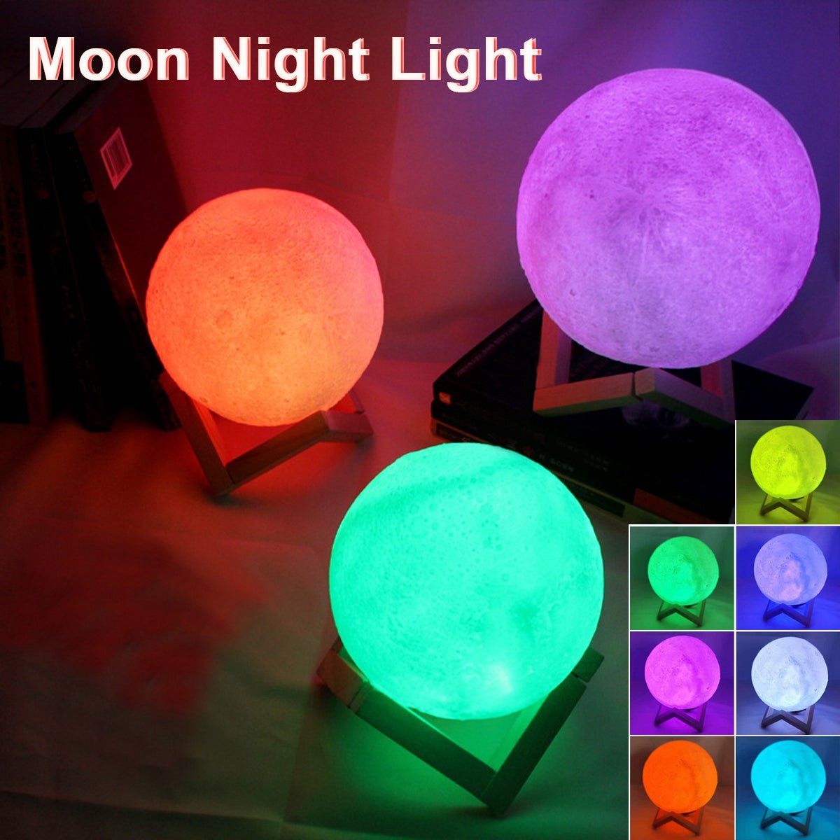 LED Moon Lamp Night Light with Stand, Battery Powered Starry Moon Light for Bedroom, Nursery, Home Decor & Kids Gift - WebLuxes Store