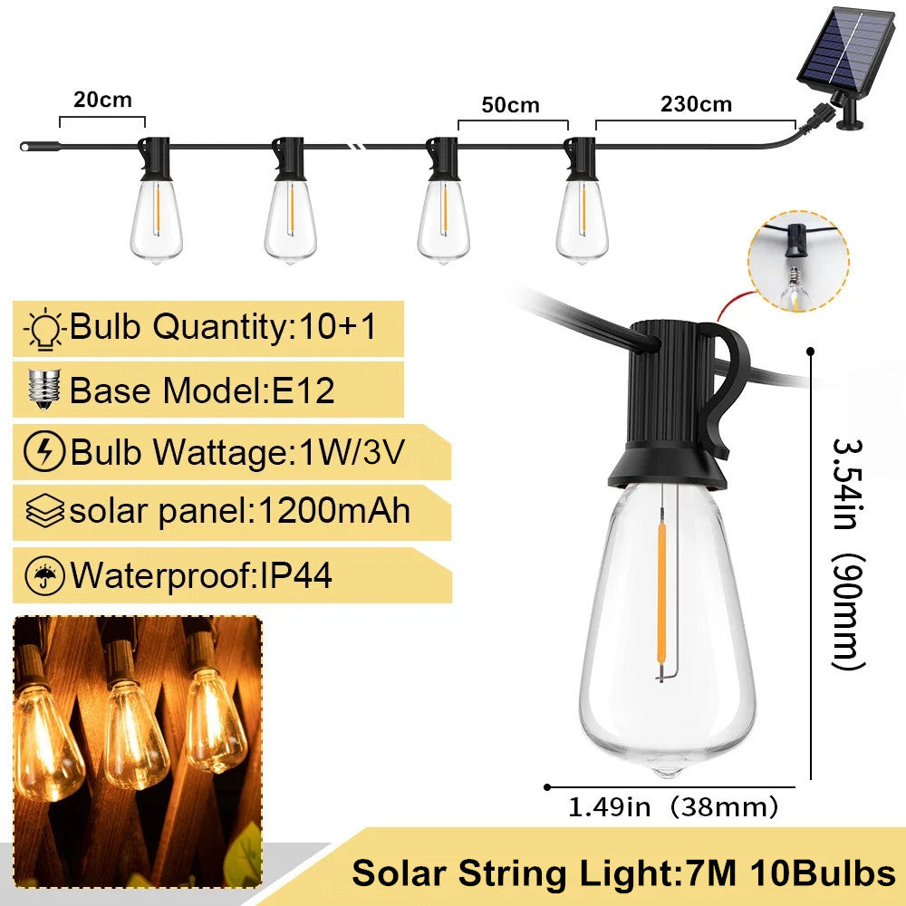 LED ST38 Solar String Lights USB Outdoor Patio Lighting