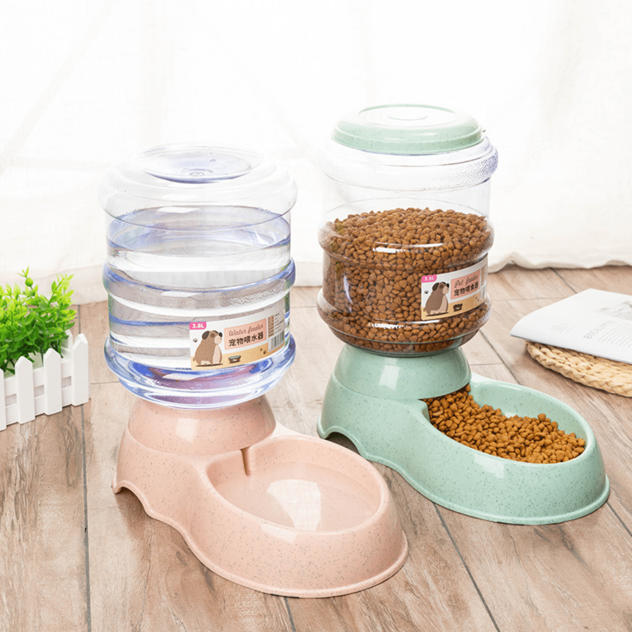 Large Capacity Pet Feeder Bowl with Automatic Water Dispenser for Cats & Small Dogs - Web Luxes