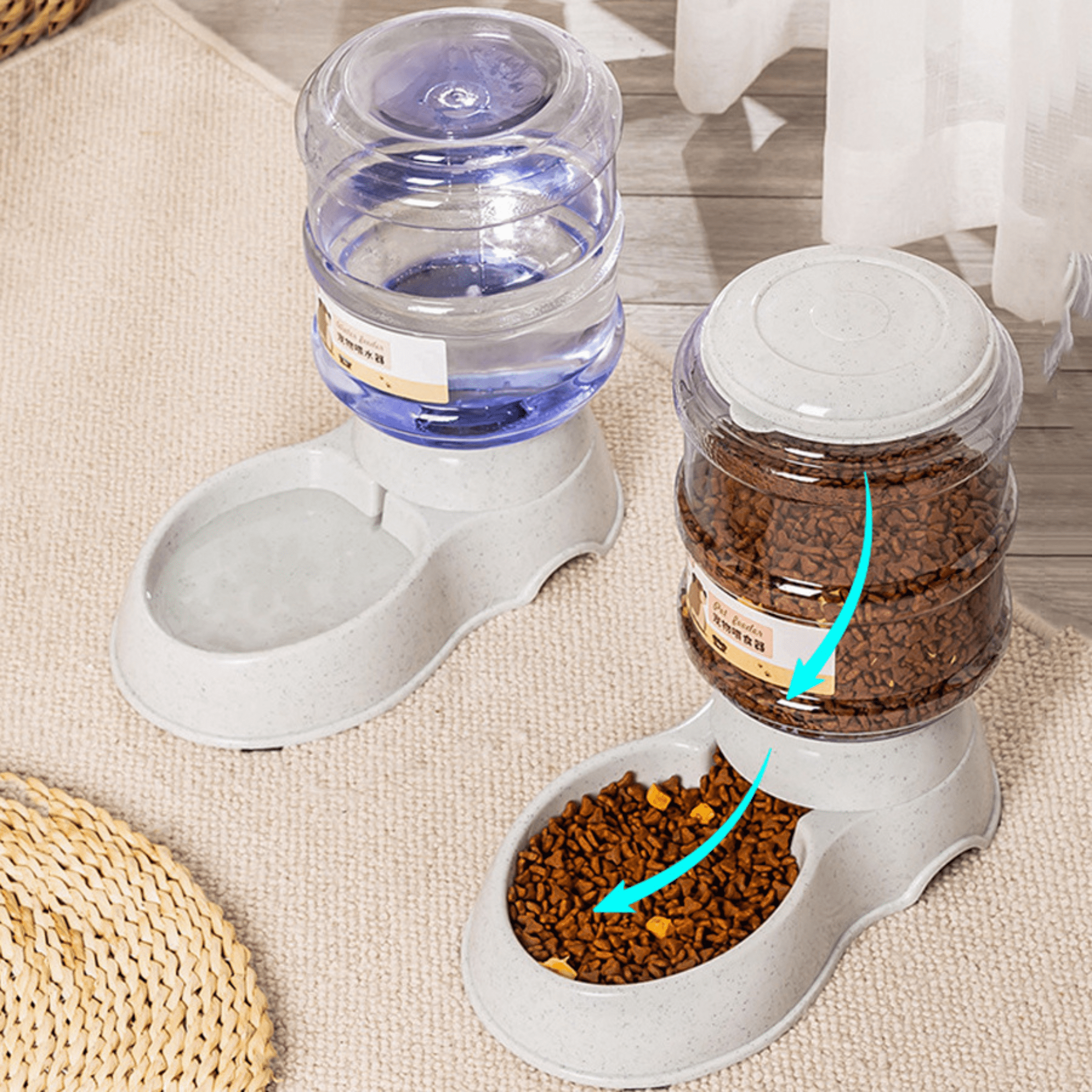 Large Capacity Pet Feeder Bowl with Automatic Water Dispenser for Cats & Small Dogs - Web Luxes