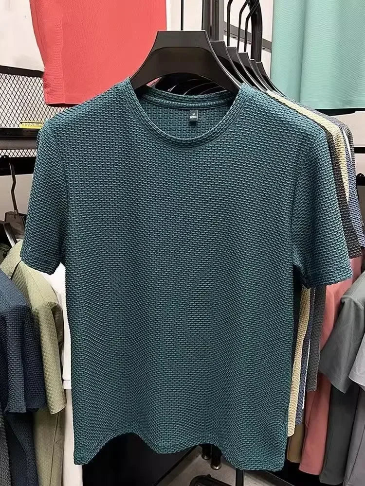 Men's Bamboo Ice Silk Mesh T-Shirt – Breathable Short Sleeve Slim Fit Summer Casual Crew Neck Tee