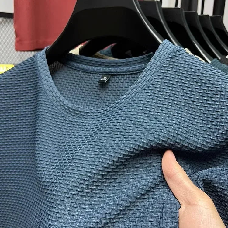 Men's Bamboo Ice Silk Mesh T-Shirt – Breathable Short Sleeve Slim Fit Summer Casual Crew Neck Tee