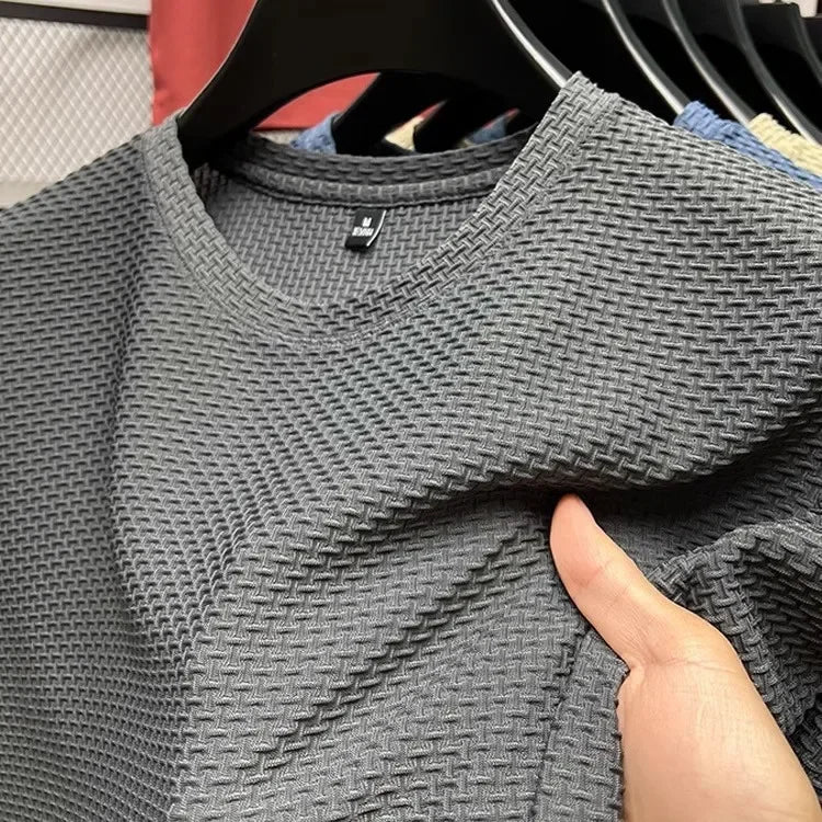 Men's Bamboo Ice Silk Mesh T-Shirt – Breathable Short Sleeve Slim Fit Summer Casual Crew Neck Tee