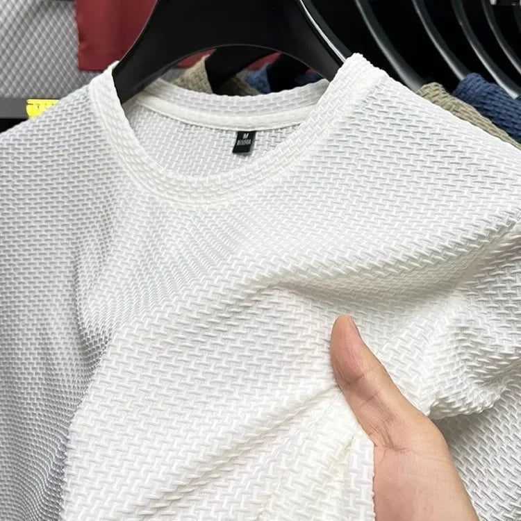 Men's Bamboo Ice Silk Mesh T-Shirt – Breathable Short Sleeve Slim Fit Summer Casual Crew Neck Tee