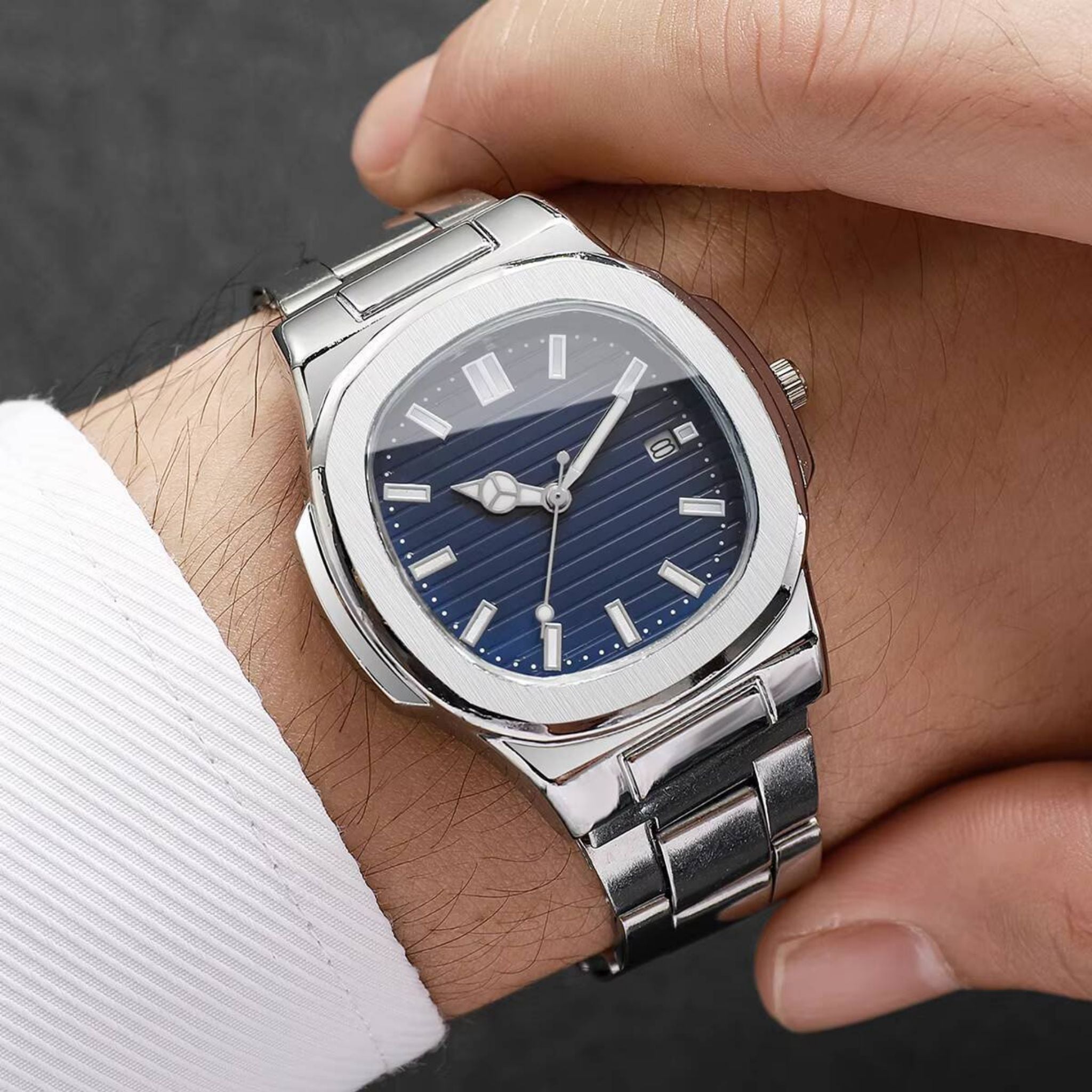 Men's Square Dial Quartz Watch with Stainless Steel Strap & Calendar - Web Luxes