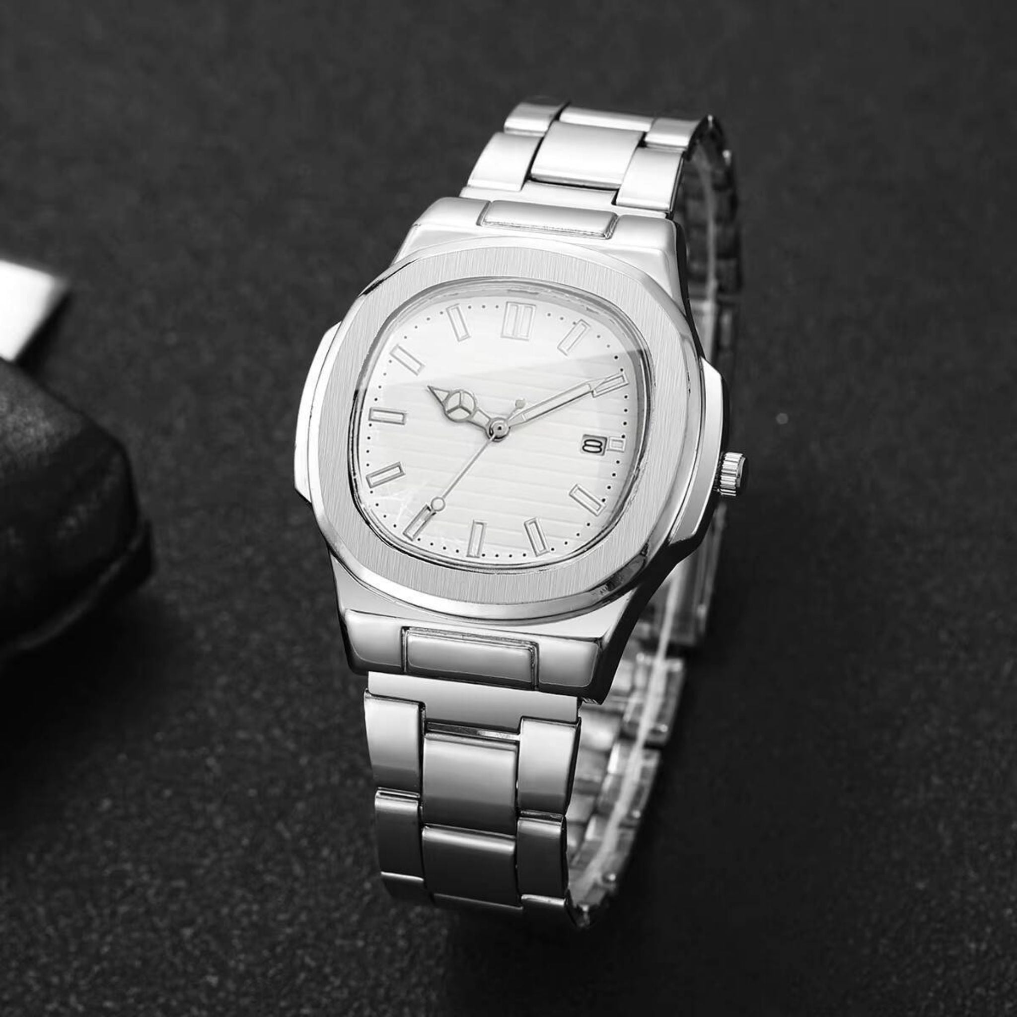 Men's Square Dial Quartz Watch with Stainless Steel Strap & Calendar - Web Luxes