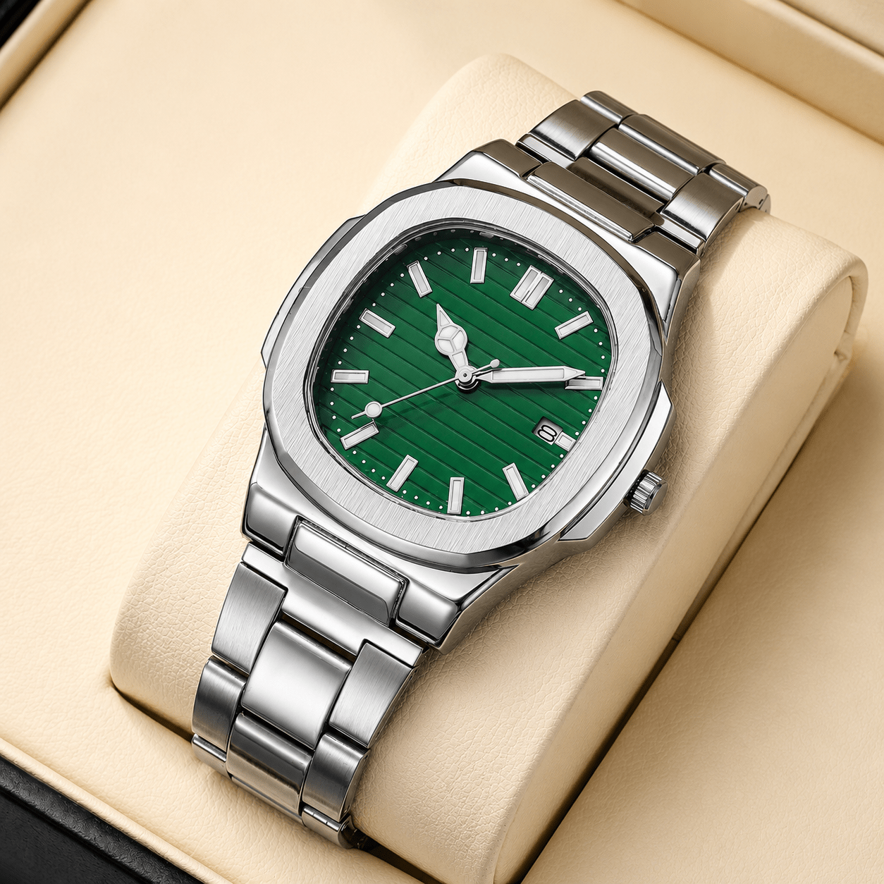 Men's Square Dial Quartz Watch with Stainless Steel Strap & Calendar - Web Luxes