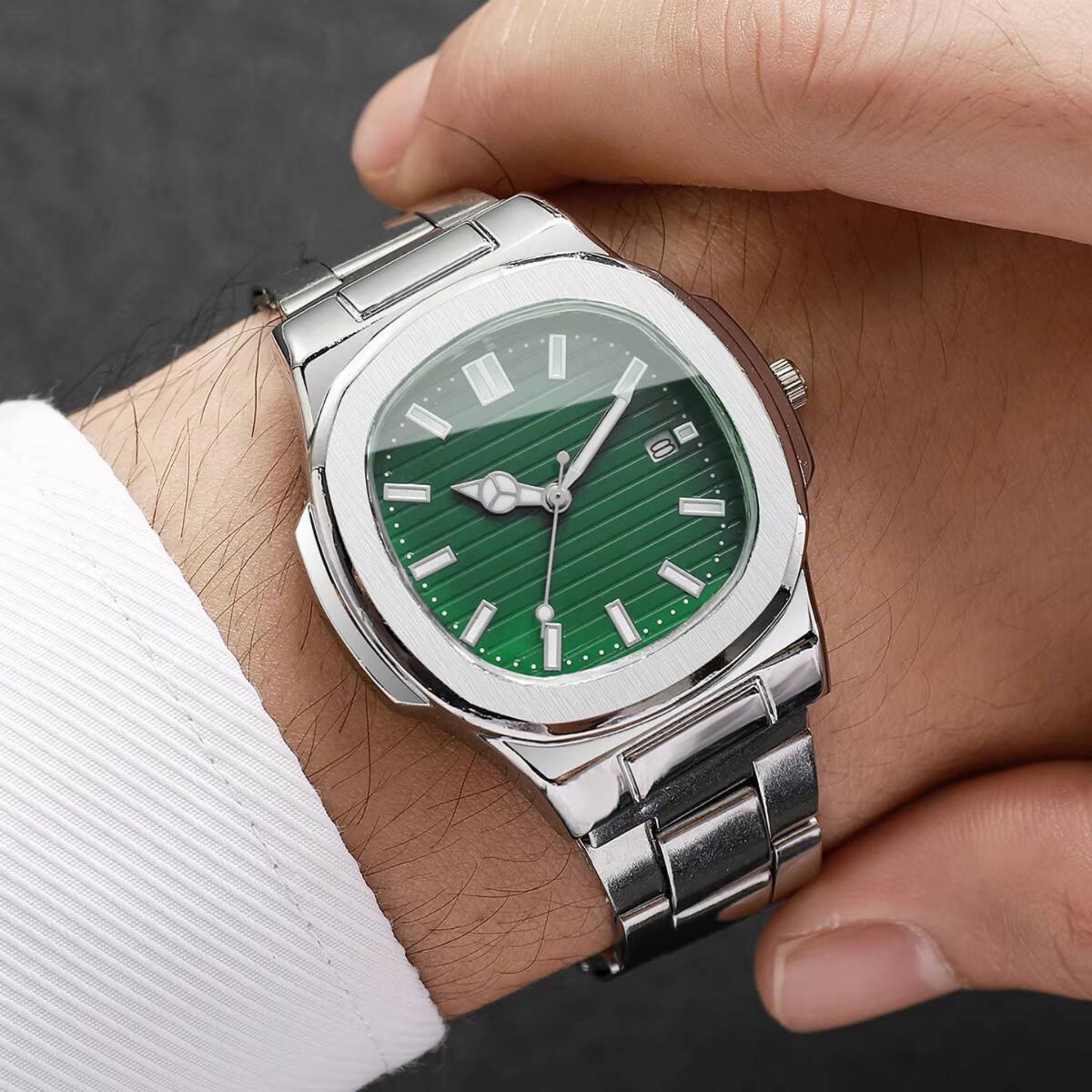 Men's Square Dial Quartz Watch with Stainless Steel Strap & Calendar - Web Luxes