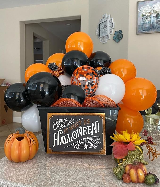 50 Piece Halloween Balloon Decoration Kit, 12 Inch Black, Orange, White & Confetti Latex Balloons for Halloween Party Decorations - WebLuxes Store