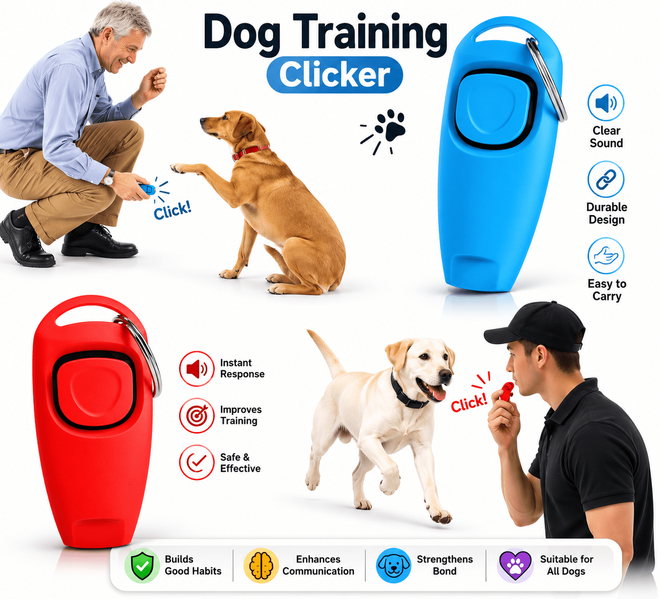 Pet Dog Training Clicker & Whistle Portable Puppy Training Tool for Obedience & Behavior - Web Luxes