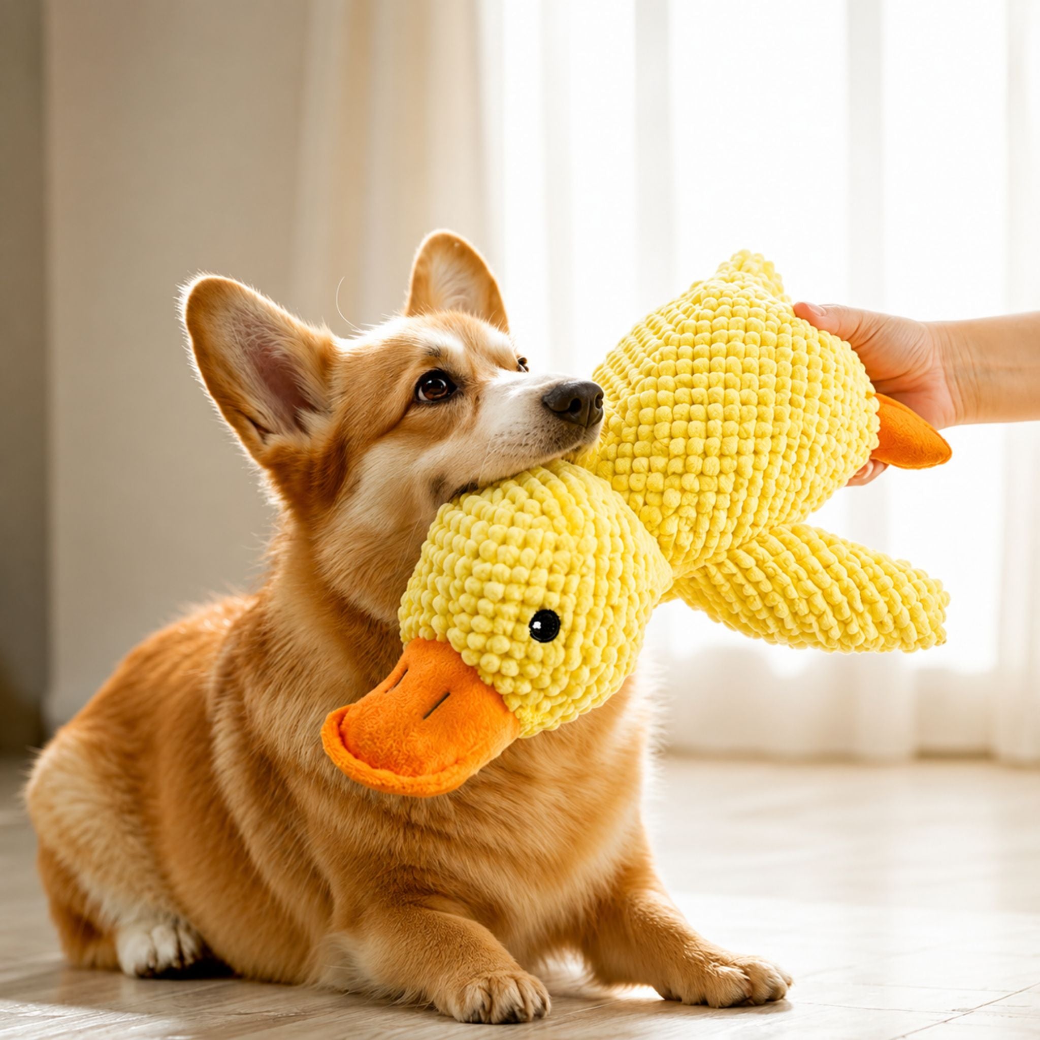 Plush Duck Dog Toy with Squeaker Bite Resistant Chew & Teeth Grinding Toy - Web Luxes