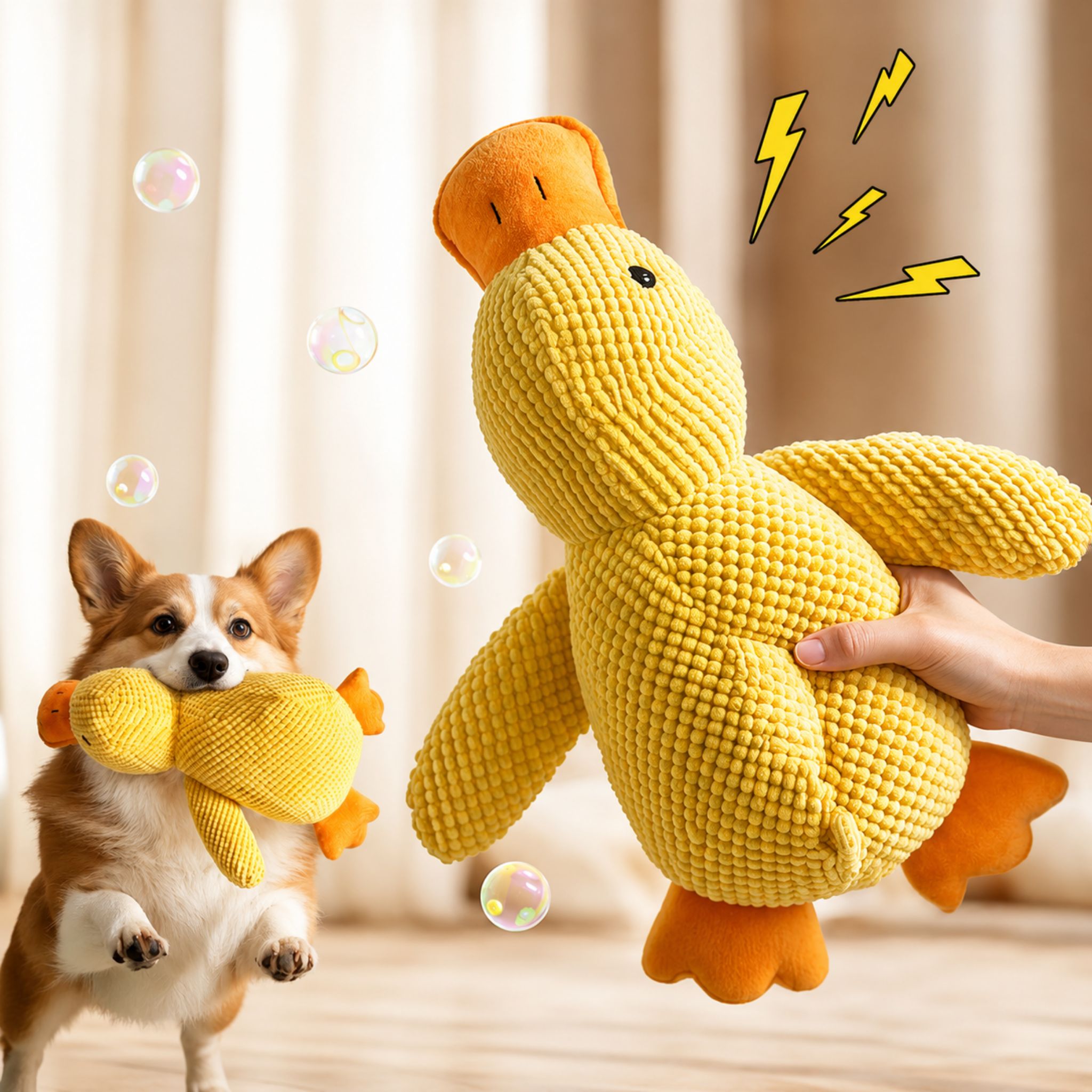 Plush Duck Dog Toy with Squeaker Bite Resistant Chew & Teeth Grinding Toy - Web Luxes