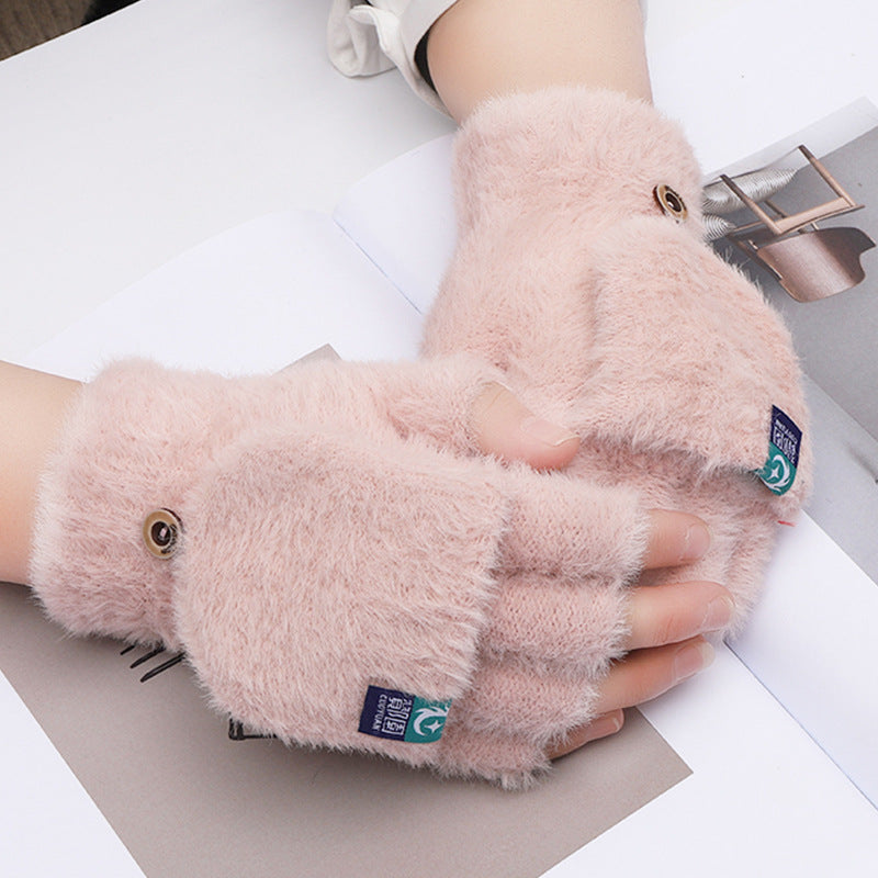 Plush Half Finger Winter Gloves