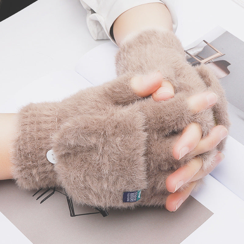 Plush Half Finger Winter Gloves